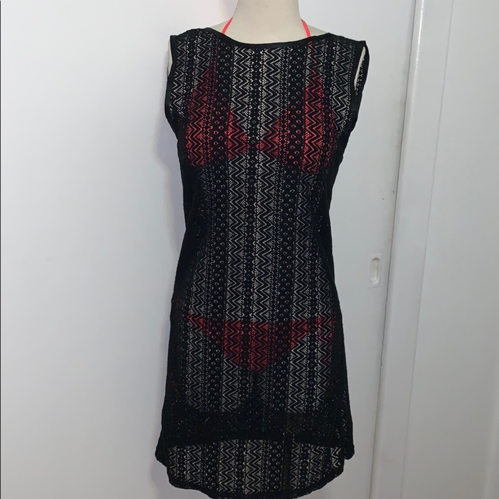 Black Coverup Swim Lace Sheer Sexy Backless Small